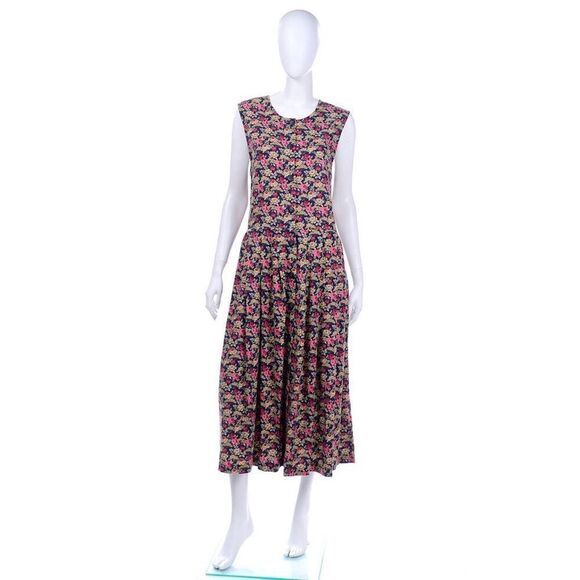 Laura Ashley 1980S FLORAL BUTTON DOWN SLEEVELESS DRESS size 10 Sleeveless - Picture 1 of 10